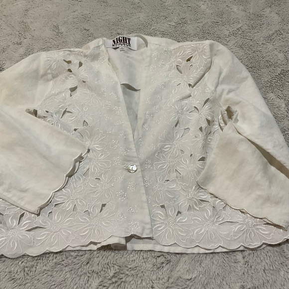 Night Studio Linen Jackets & Blazers - Night Studio Linen Elegant White Lace Jacket
